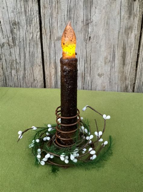 Rusty Wire Spring Candle Holder With Timer Taper Candle And