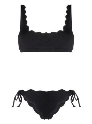 Marysia Scallop Edge Seersucker Textured Bikini Black FARFETCH