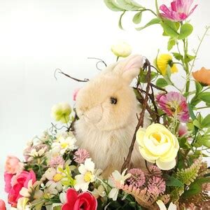 Realistic Angora Bunny Rabbit In Flower Garden Centerpiece Easter