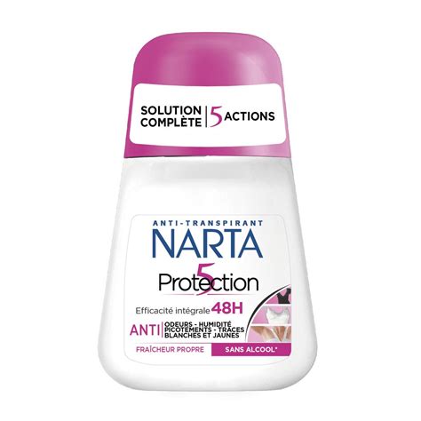 NARTA Déodorant bille 5 protection 48h fraîcheur propre 50ml pas cher