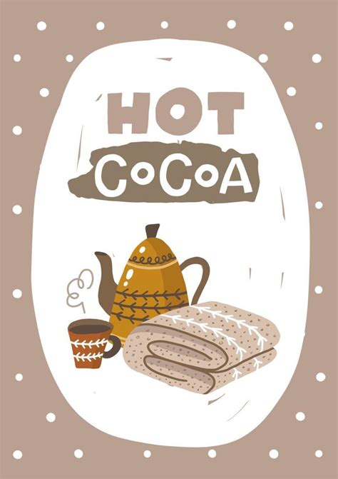 Hot Cocoa Christmas Card Hand Drawn Illustration In Cartoon Style Cute Concept For Xmas