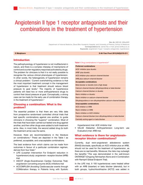 Angiotensin II type 1 receptor antagonists and their combinations in