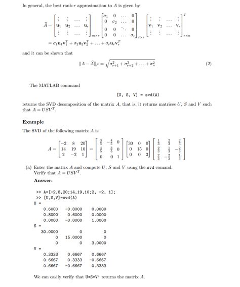 Mat Laboratory The Svd Decomposition And Image Chegg