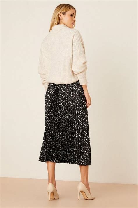 Skirts Mono Spot Print Pleated Midi Skirt Dorothy Perkins