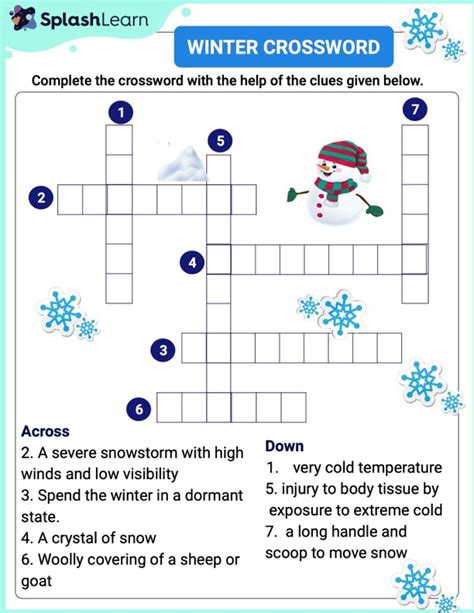 Winter Crossword ELA Worksheets SplashLearn