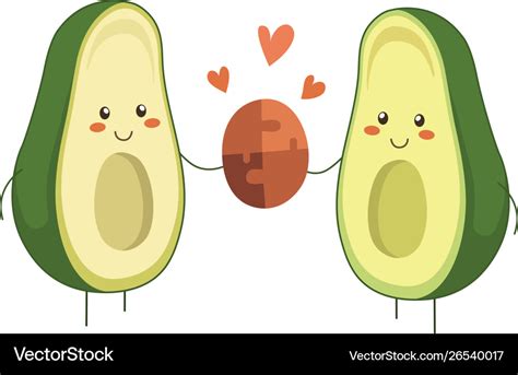 Avocado Couple In Love Two Halves Holding Vector Image