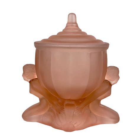 Vintage Art Deco Pink Satin Glass Nude Women Lidded Storage Powder Jar Scranton Antiques