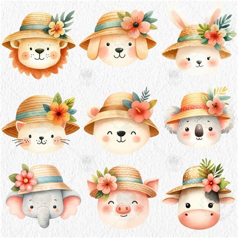 Summer Animals Clipart, Summer Watercolor Clipart, Hello Summer PNG, Cute Animals Clipart ...