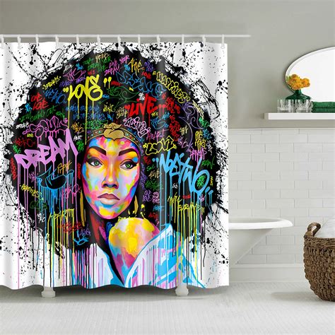 Pretty Girl Female Art Design Graffiti Art Bathroom Shower Curtain