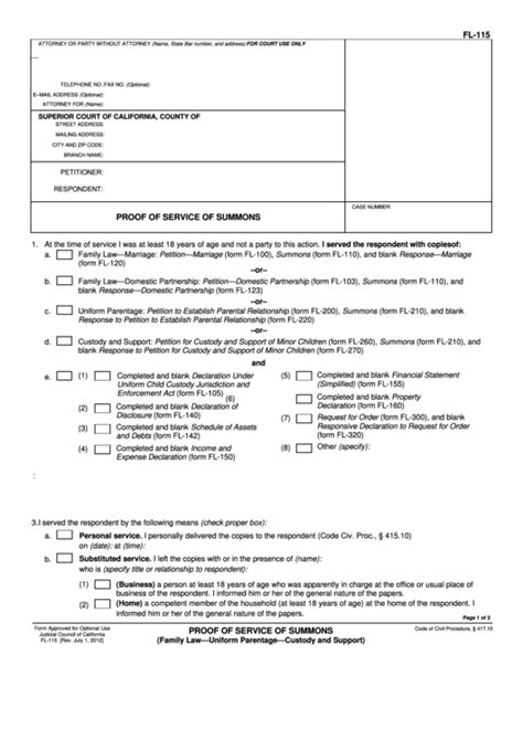 Fillable California Superior Court Forms Proof Of Service Of Summons ...