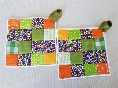 Quilted Pot Holders Set Of Patchwork Hot Pads Trivets For Hot Dish Potholder Made From