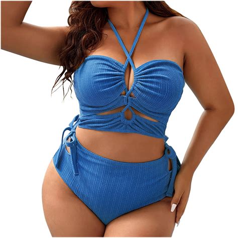 Efsteb Bikini Sets For Women High Waisted Solid Color Summer Beach Bathing Suit Two Piece