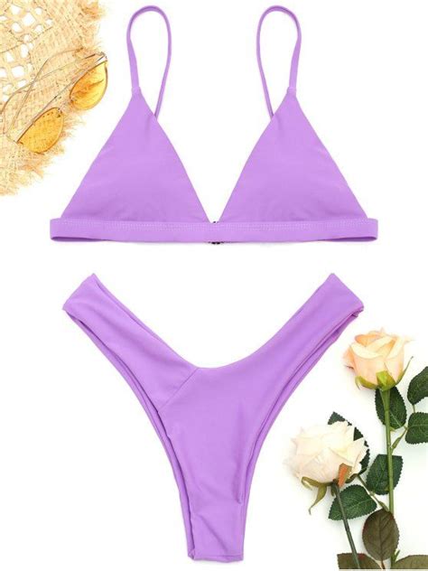 55 OFF 2021 Soft Pad Spaghetti Straps Thong Bikini Set In PURPLE ZAFUL