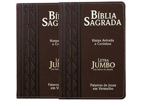 B Blia Sagrada Letra Jumbo Capa Pu Luxo Alto Relevo Brown Harpa Arc