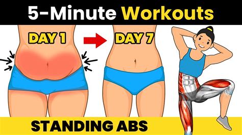 5 Min STANDING ABS Workout No Jumping Lose UPPER BELLY And LOWER