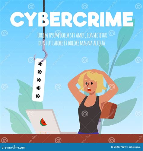 Squared Banner About Cybercrime Flat Style Vector Illustration Stock