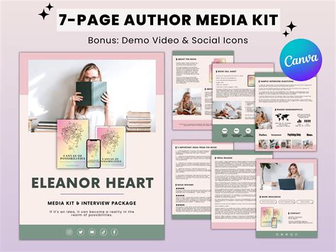 7 Page Author Media Kit Canva Template Author Press Kit Book Etsy