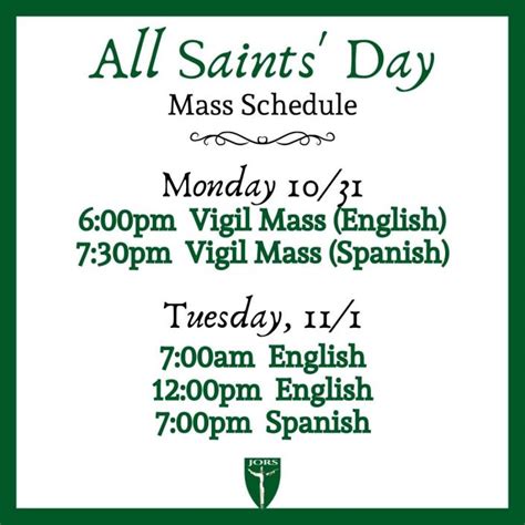 All Saints’ Day Mass Schedule – Jesus Our Risen Savior