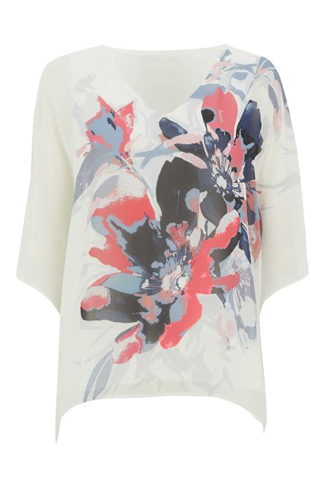 Floral Chiffon Overlayer Top In Navy Roman Originals Uk