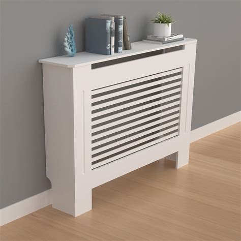 High Radiator Cover Wood Cabinet Internal Height 100cm Medium White Horizontal Slat Heater