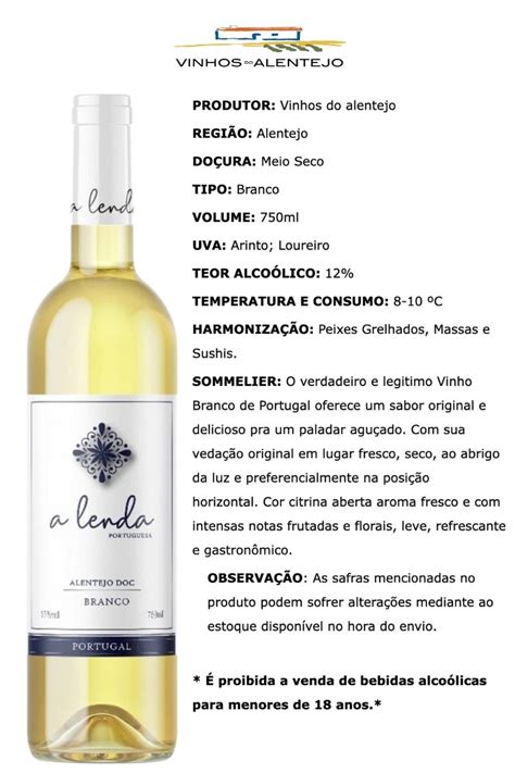 Vinho A Lenda Portuguesa Doc Alentejo Branco 750 Ml