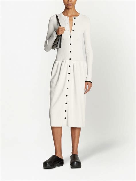 Proenza Schouler White Label Ribbed Knit Buttoned Midi Dress Neutrals