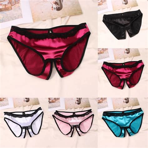 WOMEN SILK SATIN Crotchless Thong G String Panties Lingerie Underwear Briefs EUR 4 32 PicClick FR