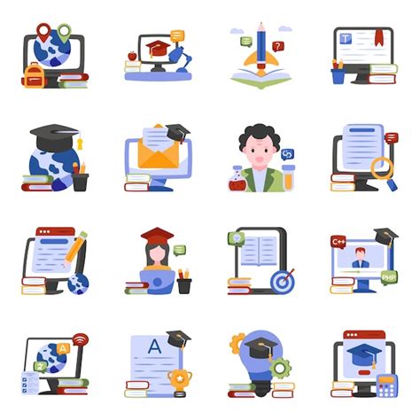 Pack de iconos planos de educación y aprendizaje Vector Premium