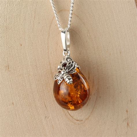 Baltic Amber Sterling Silver Honey Bee Pendant