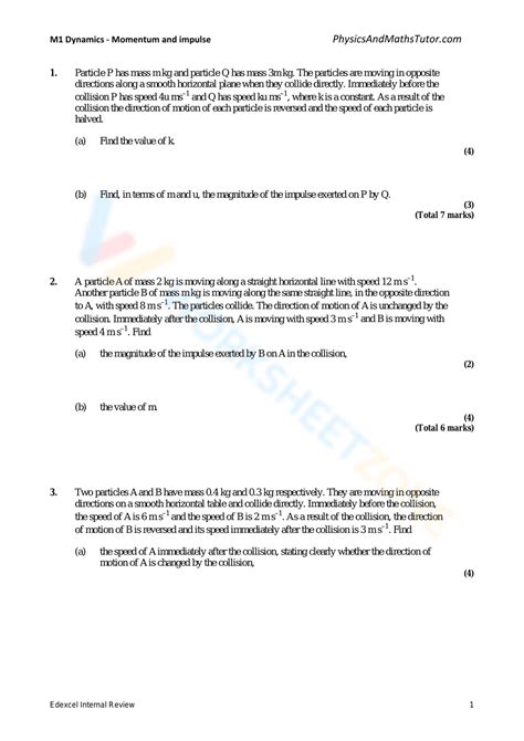 Dynamics Momentum And Impulse Worksheet