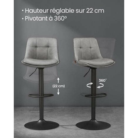 VASAGLE Tabourets de Bar Lot de 2 Chaise de Cuisine Siège Pivotant à