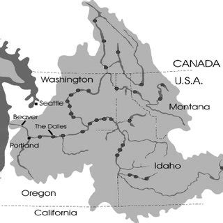 Columbia River basin with locations of major dams; Interior basin is ...