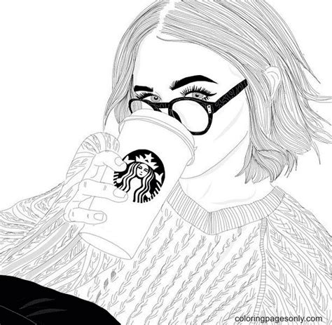 Dibujo De Niña Bebiendo Café De Starbucks Para Colorear Dibujos Para Colorear Imprimir Gratis