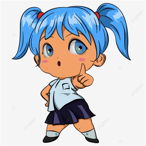 Linda Colegiala Chibi Con Cabello Azul Dando Consejos Pose PNG Pose