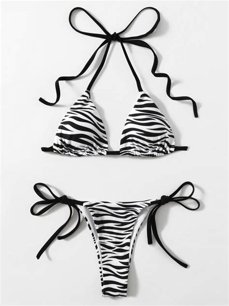 Shein Swim Vcay Conjunto De Bikini Con Rayas De Cebra Sujetador De