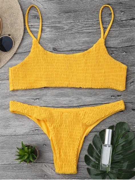 37 OFF HOT 2019 Smocked Bikini Top And Bottoms In YELLOW ZAFUL