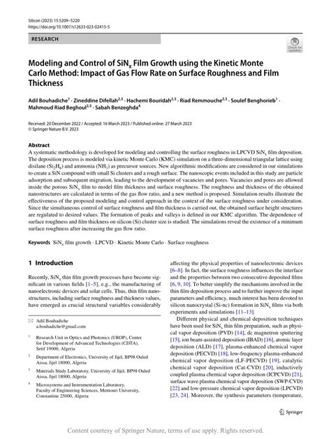 Modeling And Control Of Sinx Film Growth Using The Kinetic Monte Carlo