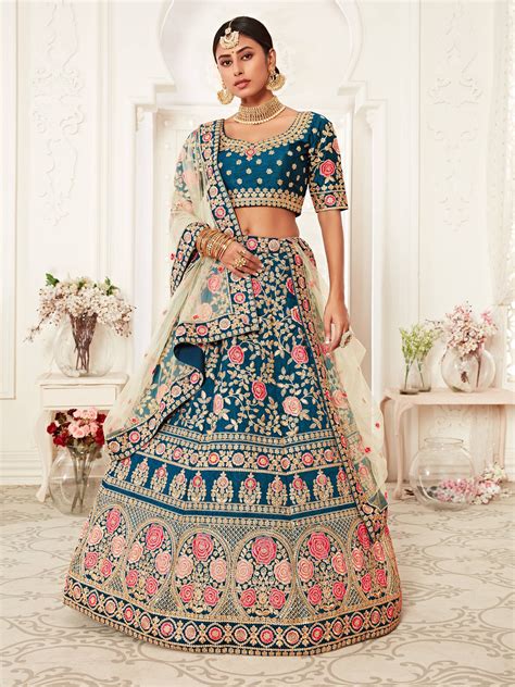 Blue Lehenga Choli For Women Ready To Wear Custom Size Floral Etsy