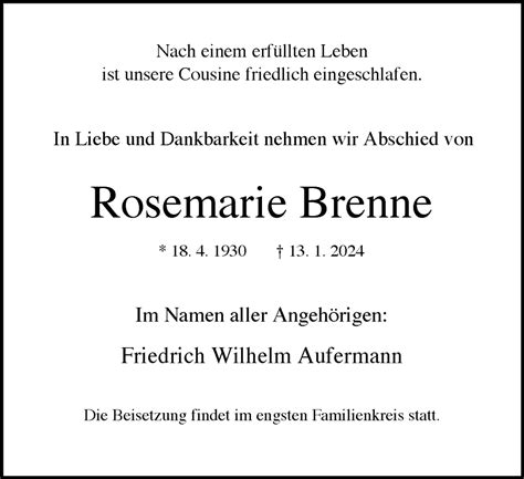 Traueranzeigen Von Rosemarie Brenne Trauer In NRW De