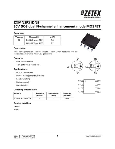 Zxmn F Dn V So Dual N Channel Enhancement Mode