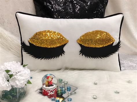 Gold Eyelash Pillow Handmade Eyelashes Gold Sequin Eyeshadow Etsy