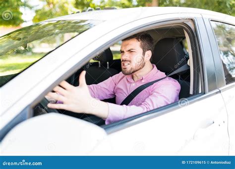 Angry Man Screaming In Car During Traffic Stock Image Image Of