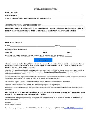 Fillable Online Official Parade Entry Form Fax Email Print Pdffiller