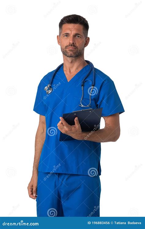 Male Nurse in Uniform Isolated on White Stock Photo - Image of doctor ...