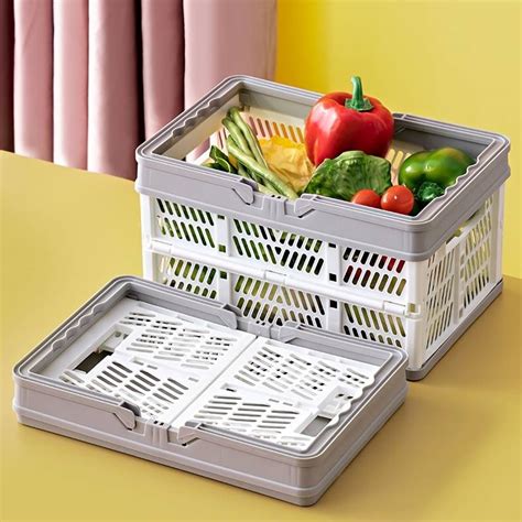 1pc Collapsible Storage Bins Foldable Storage Crates With Handles Plastic Grocery Shopping