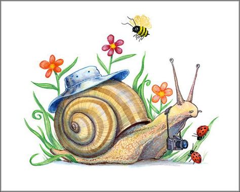 Art Print Traveling Snail 8 X 10 - Etsy | Caracoles dibujo ...