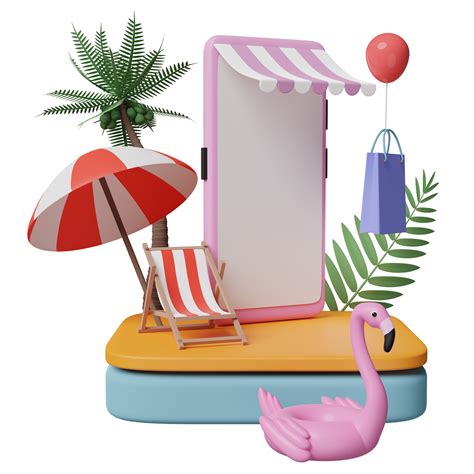 Stage Podium With Mobile Phone Or Smartphone Store Front Beach Chair