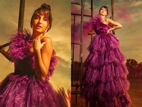 [PHOTO] Nora Fatehi makes bold fashion statement in a royal purple gown ...