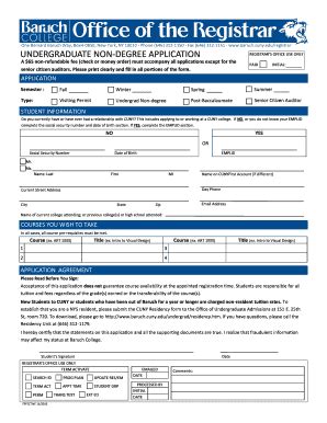 Fillable Online Baruch Cuny Undergraduate Non Degree Application Fax