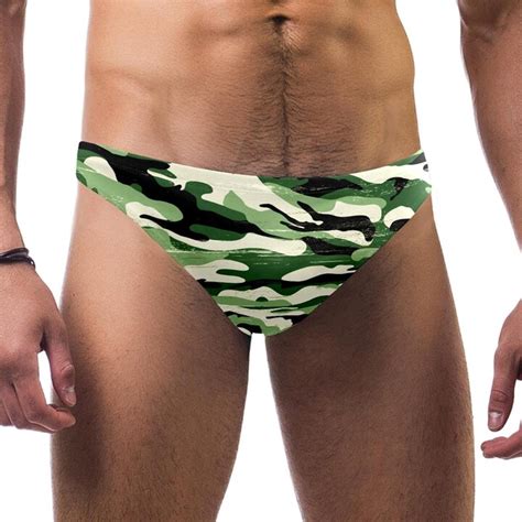 Bennigiry Green Camo Military Men Swimwear Underwear Bikini Swim Trunks Summer Vacation Beach
